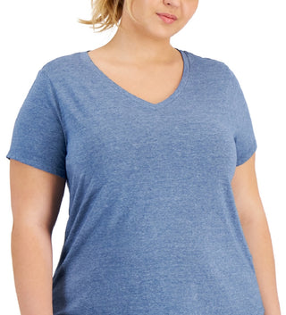 Style & Co Women's Solid Burnout T-Shirt Blue Size 3X