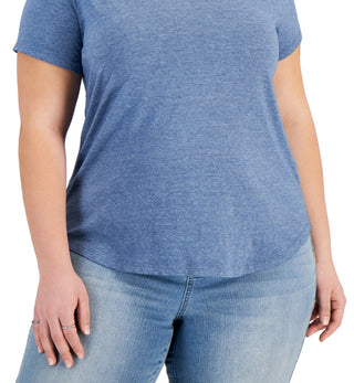 Style & Co Women's Solid Burnout T-Shirt Blue Size 3X