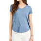 Style & Co Women's Burnout V Neck T-Shirt Blue Size Petite Small