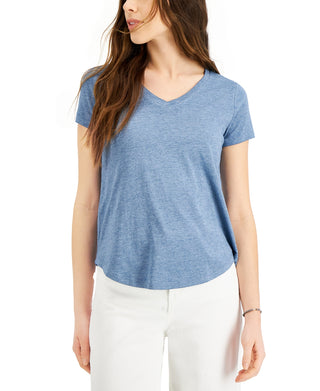 Style & Co Women's Burnout V Neck T-Shirt Blue Size Petite Small