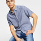 INC International Concepts Men's Regular Fit Linen Shirt Blue Size Large