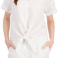 Charter Club Women's Linen Tie Front Top White Size XX-Large