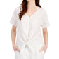 Charter Club Women's Linen Tie Front Top White Size XX-Large