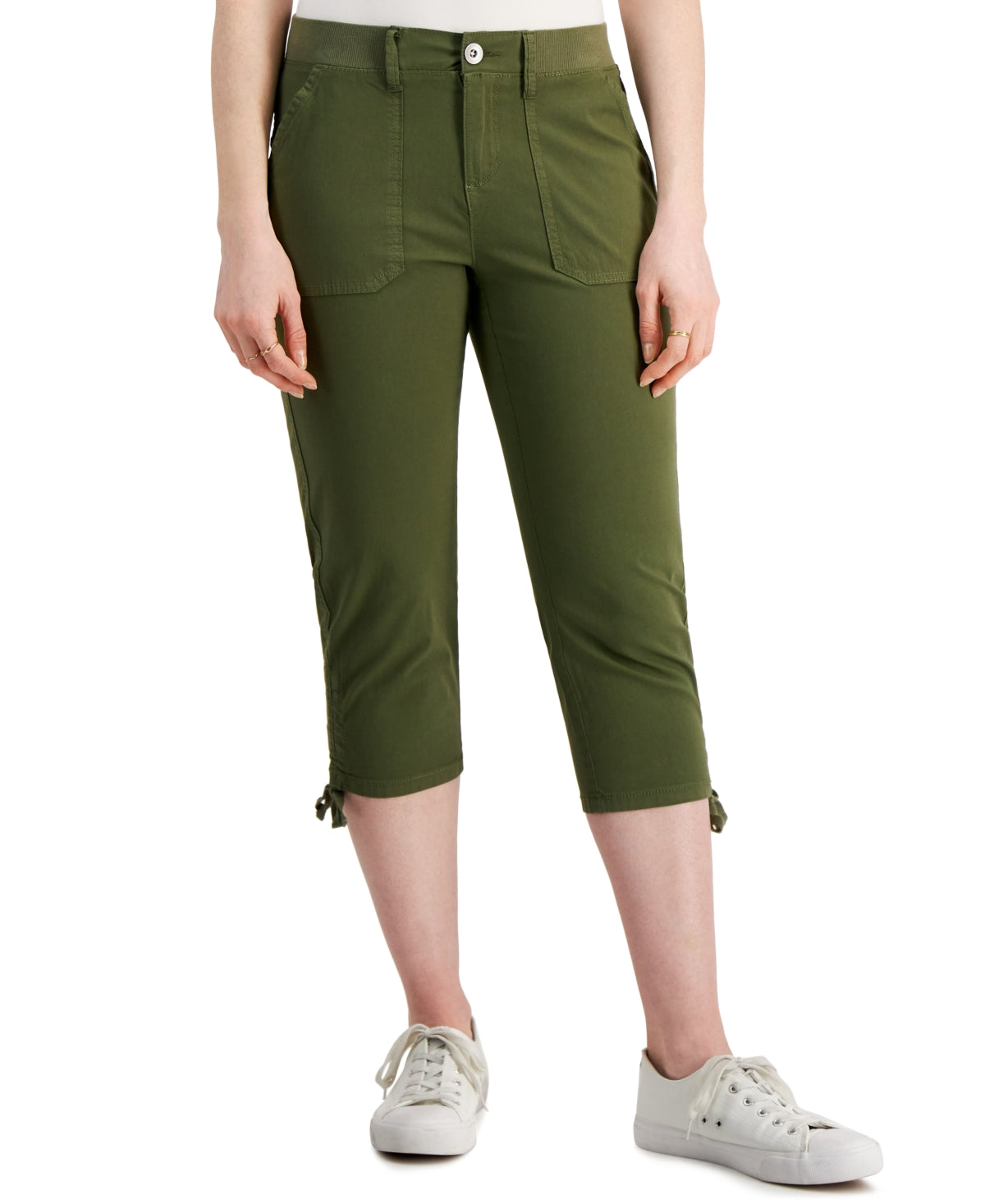 Style & Co Women's Tie Hem Capri Pants Green Size 14