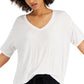 Style & Co Women's Drapey V Neck T-Shirt White Size X-Small