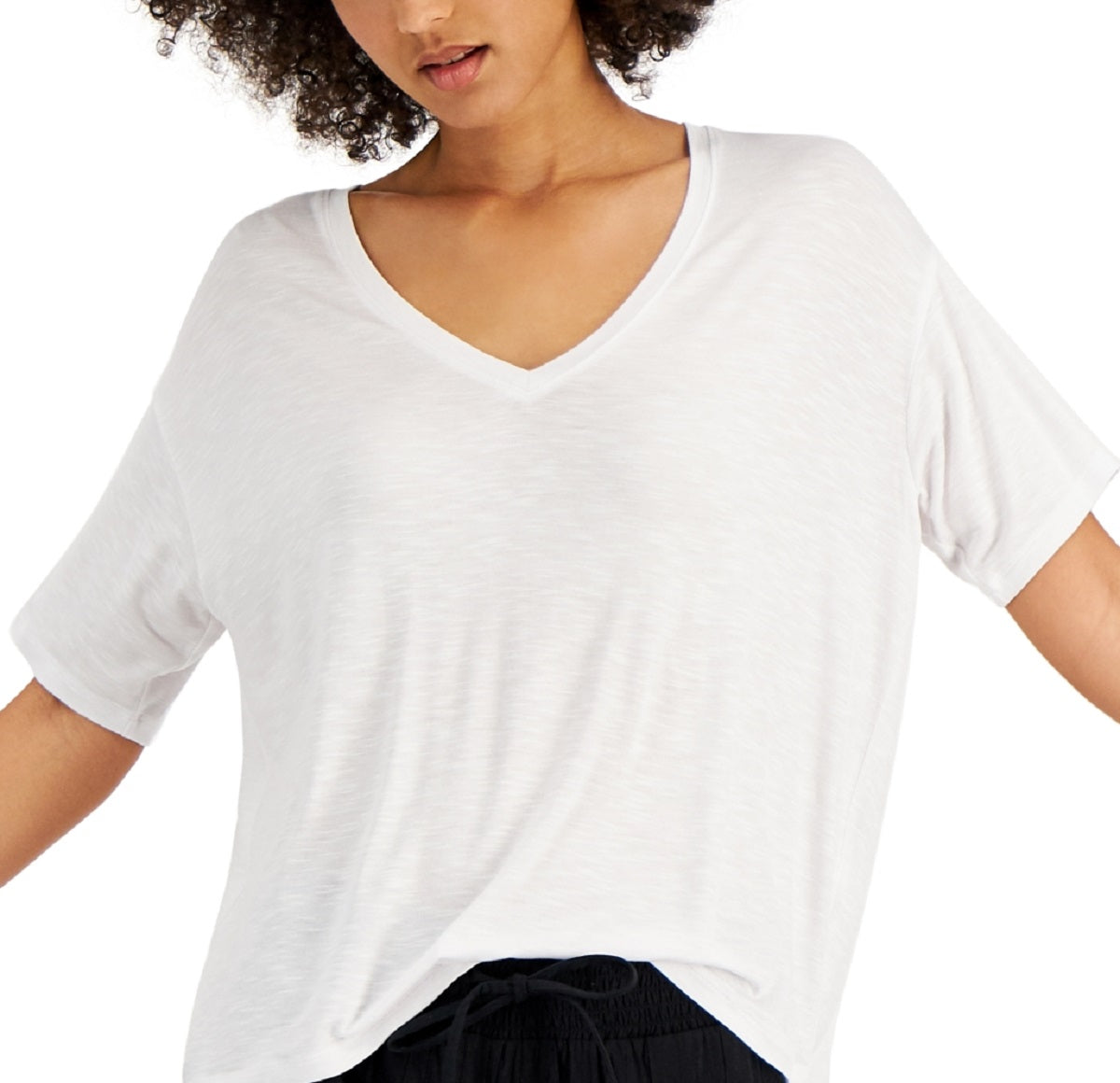 Style & Co Women's Drapey V Neck T-Shirt White Size X-Small