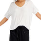 Style & Co Women's Drapey V Neck T-Shirt White Size X-Small