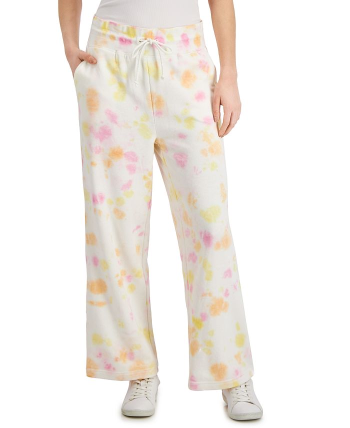 Style & Co Women's Tie-Dye Wide Leg Sweatpants White Size Large