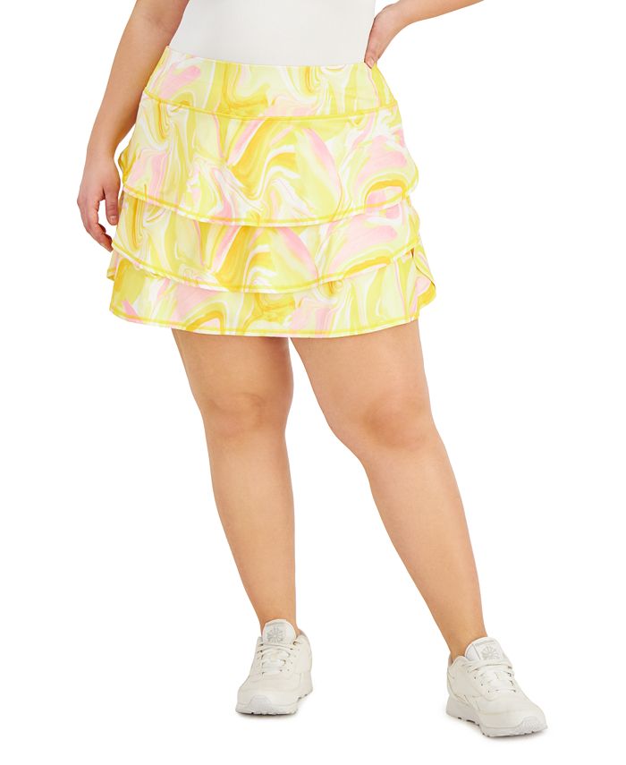 ID Ideology Women's Whirl Print Flounce Skort Yellow Size 3X