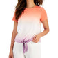 ID Ideology Women's Tropical Fade Tie Front T-Shirt Orange Size X-Large