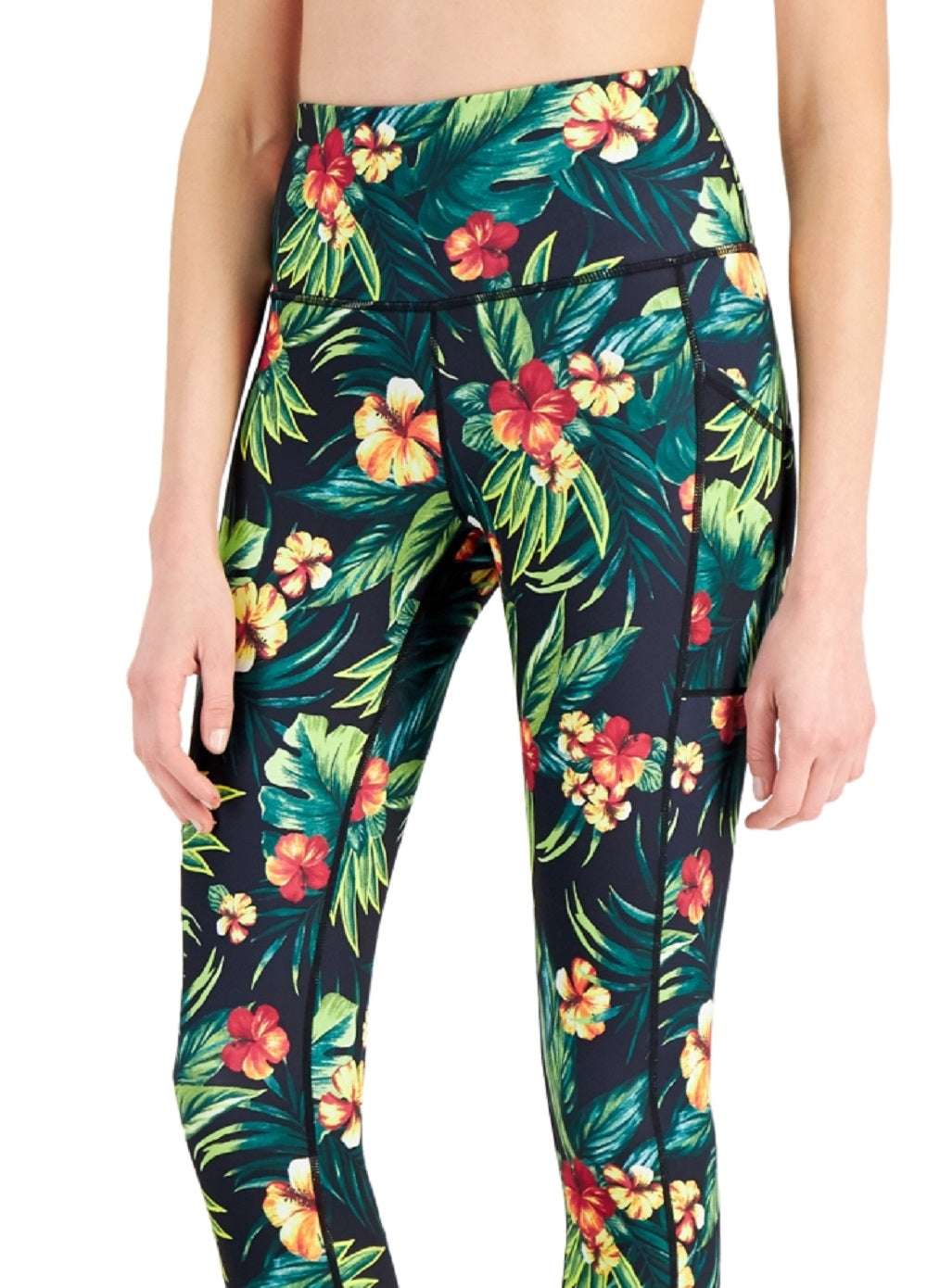 ID Ideology Women's Tropical Side Pocket 7/8 Leggings Black Size Small