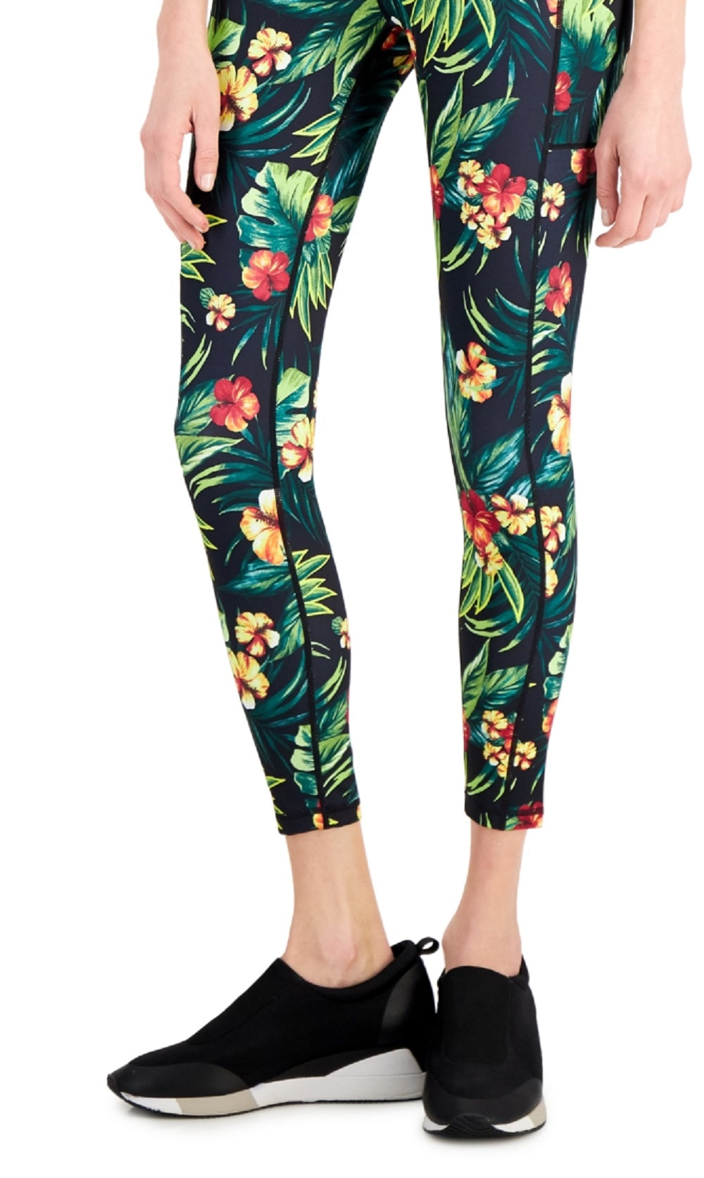 ID Ideology Women's Tropical Side Pocket 7/8 Leggings Black Size Small