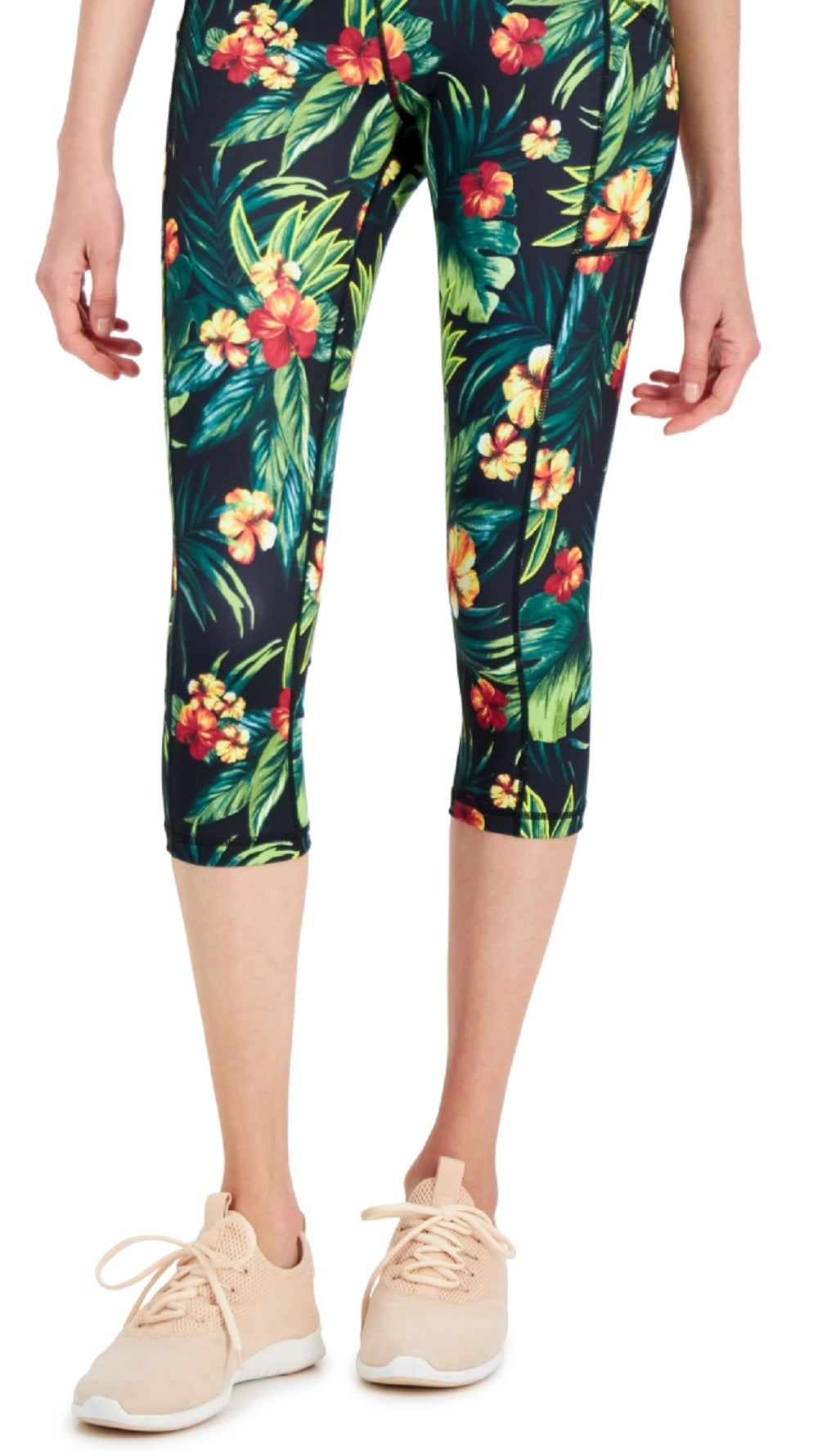 ID Ideology Women's Tropical Side Pocket Cropped Leggings Black Size Medium