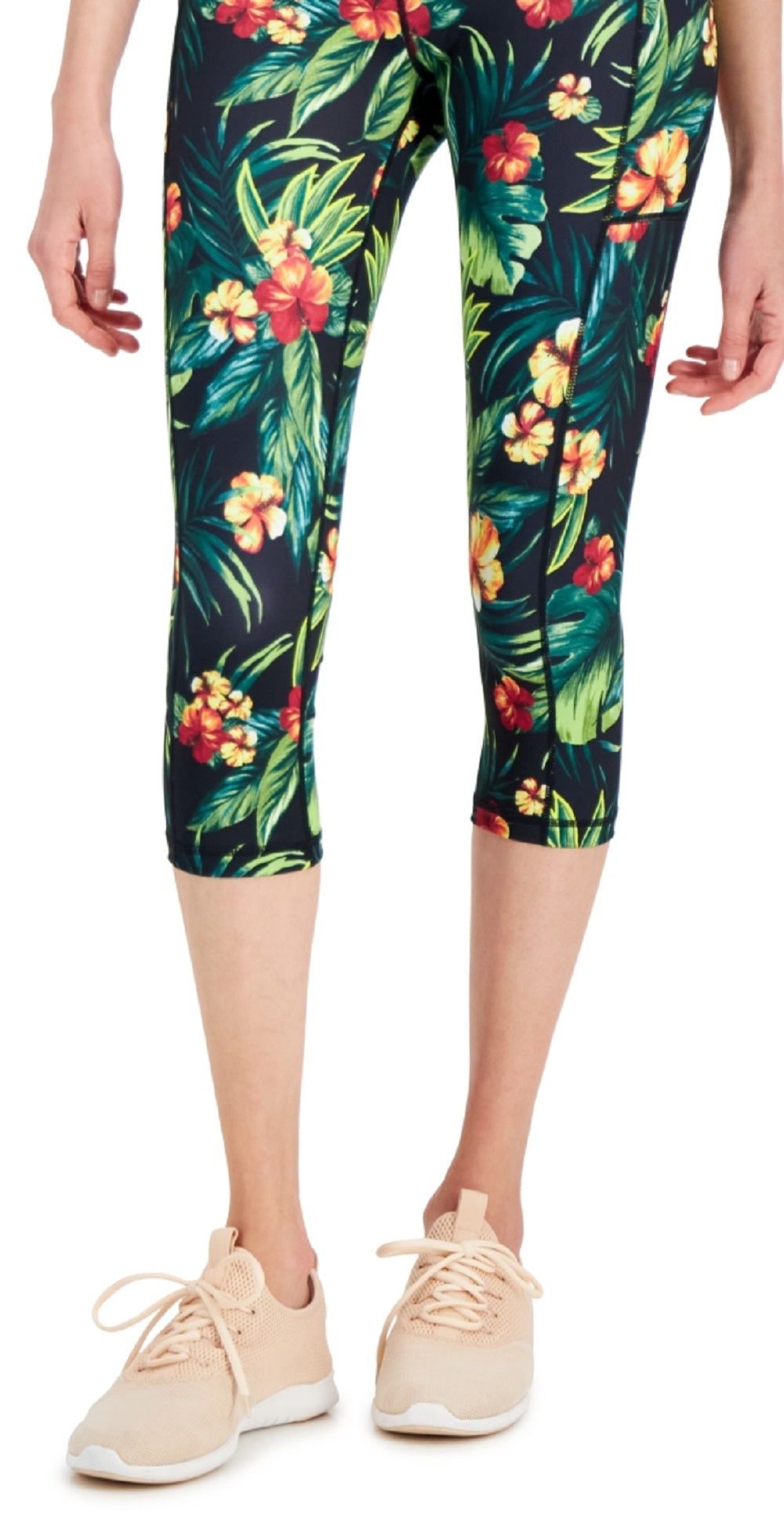ID Ideology Women's Tropical Side Pocket Cropped Leggings Black Size X-Large