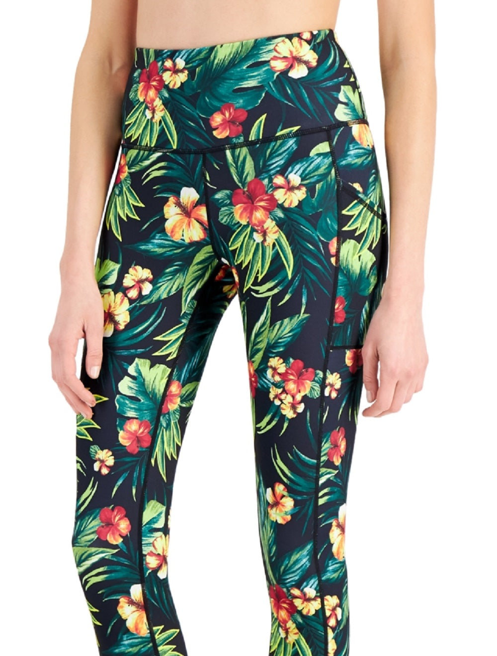 ID Ideology Women's Tropical Side Pocket 7/8 Leggings Black Size Petite