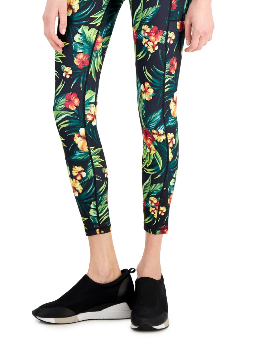 ID Ideology Women's Tropical Side Pocket 7/8 Leggings Black Size Petite