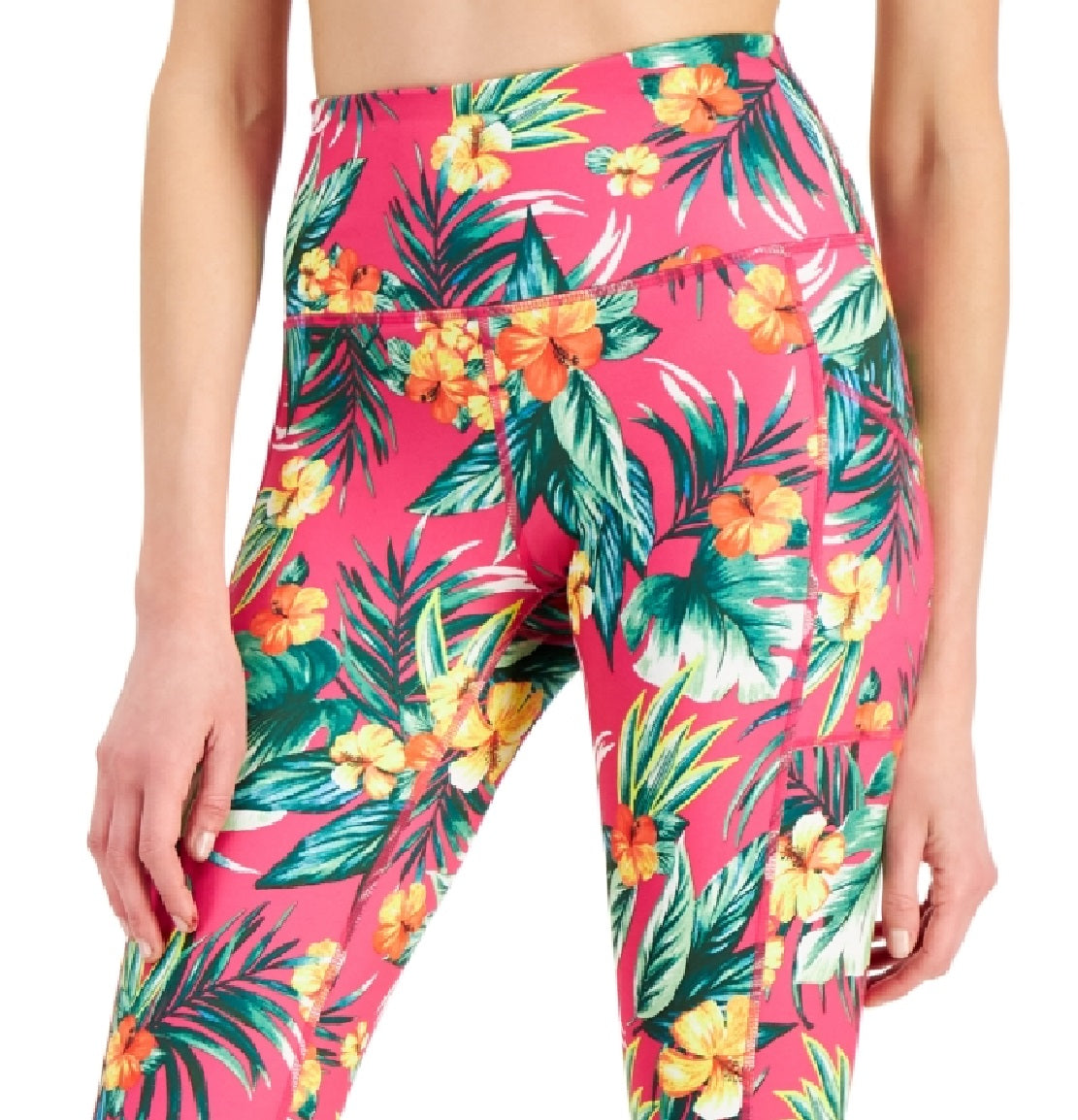 ID Ideology Women's Tropical Side Pocket Cropped Leggings Pink Size Petite Small
