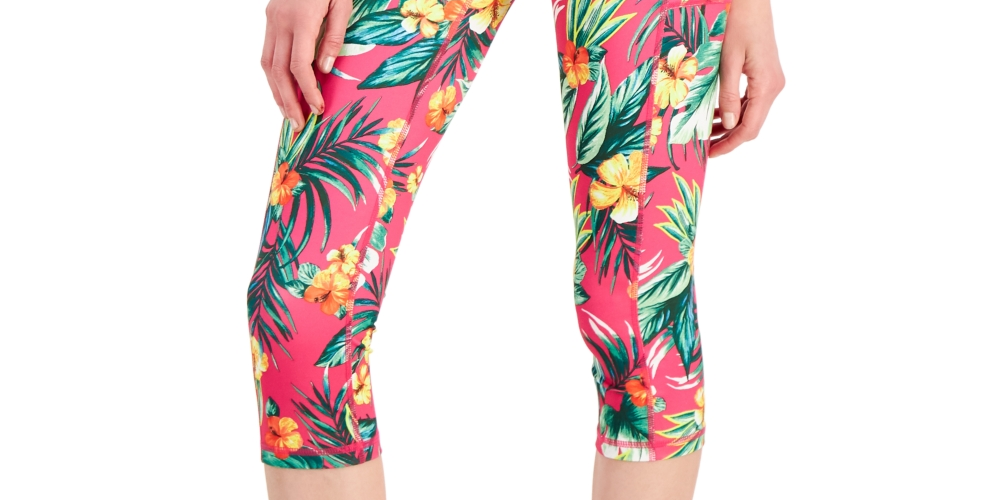 ID Ideology Women's Tropical Side Pocket Cropped Leggings Pink Size Petite Large