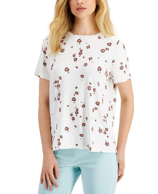 Alfani Women's Printed Crewneck Top Orange Size Petite Small