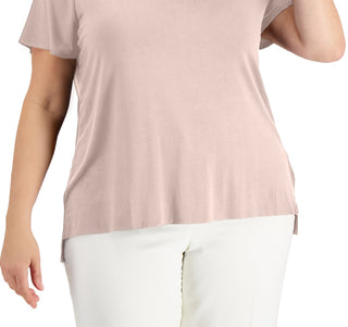 Alfani Women's Solid T-Shirt Pink Size 1X