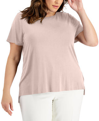 Alfani Women's Solid T-Shirt Pink Size 1X