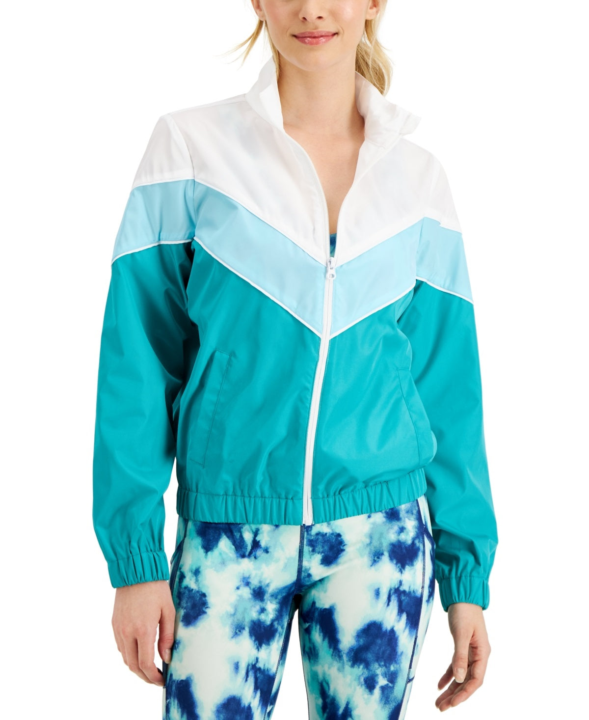 ID Ideology Women's Chevron Striped Windbreaker Green Size Medium