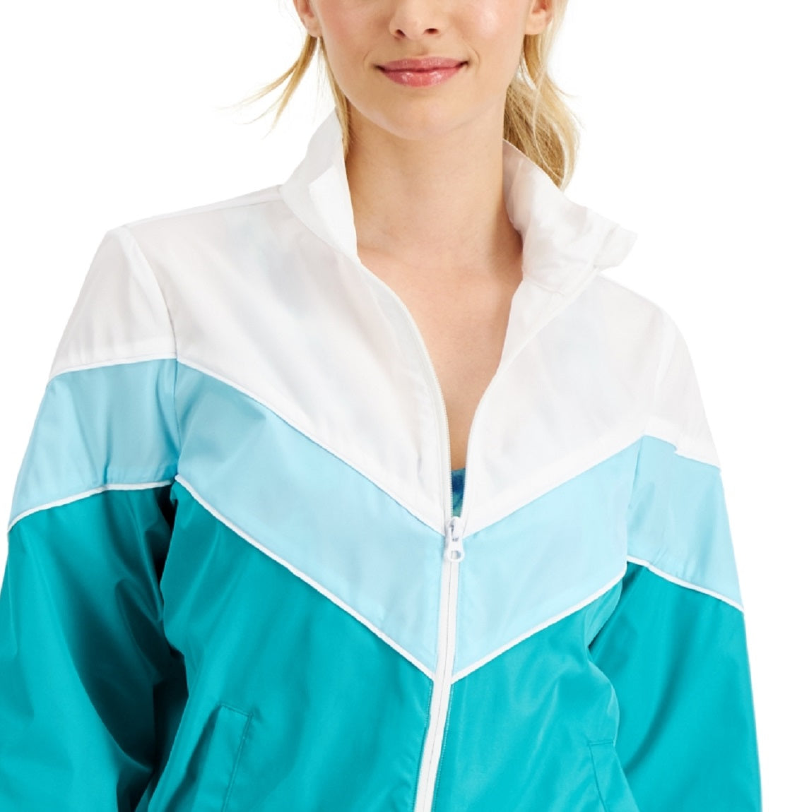 ID Ideology Women's Chevron Striped Windbreaker Green Size Medium