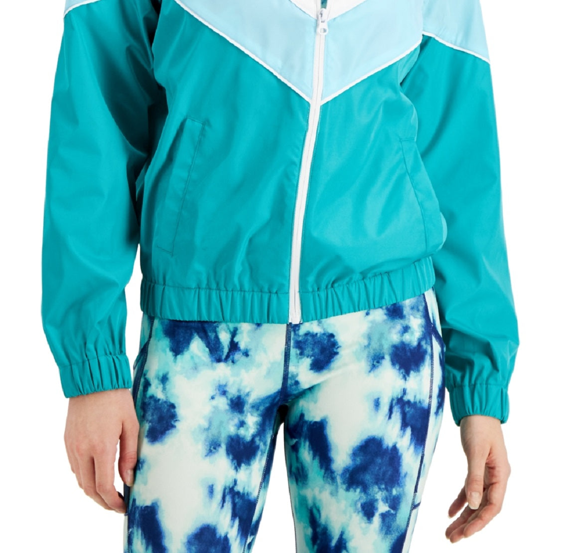 ID Ideology Women's Chevron Striped Windbreaker Green Size Medium