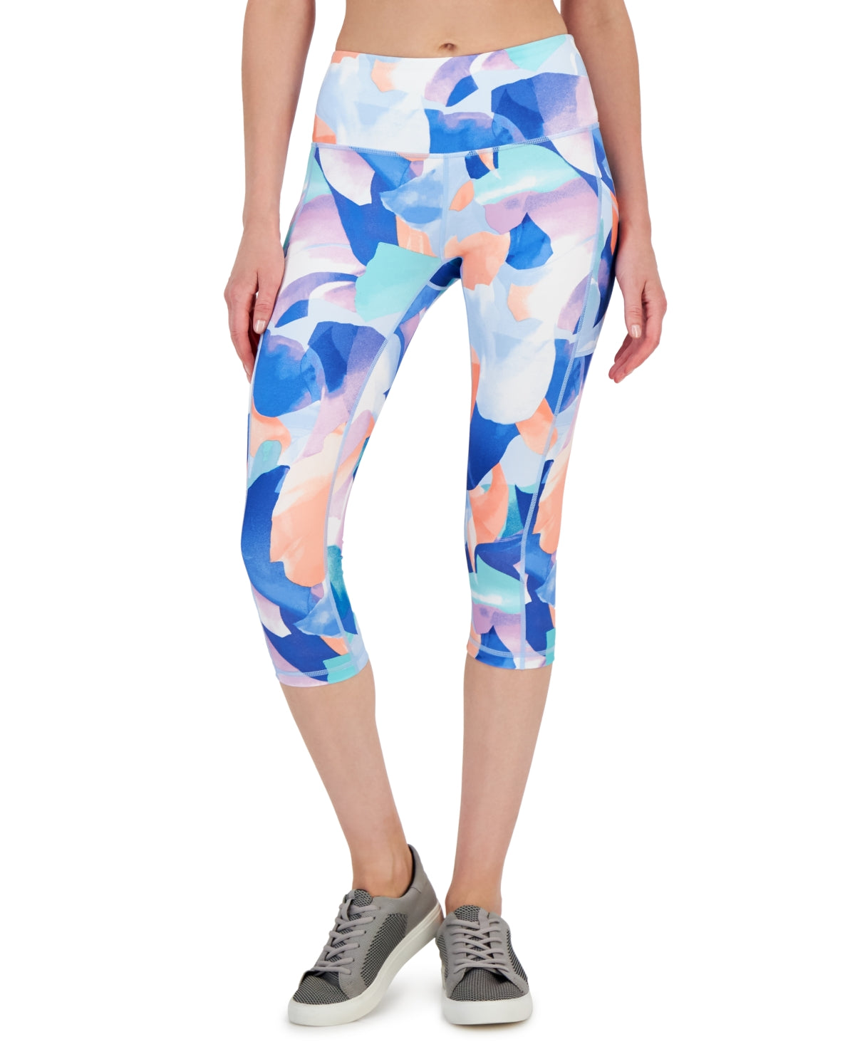 ID Ideology Women's Compression Petal Print Side Pocket Cropped Leggings Blue Size Petite Small