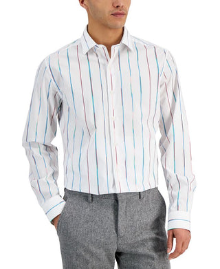Bar III Men's Slim Fit Painted Stripe Dress Shirt White Size X-Large