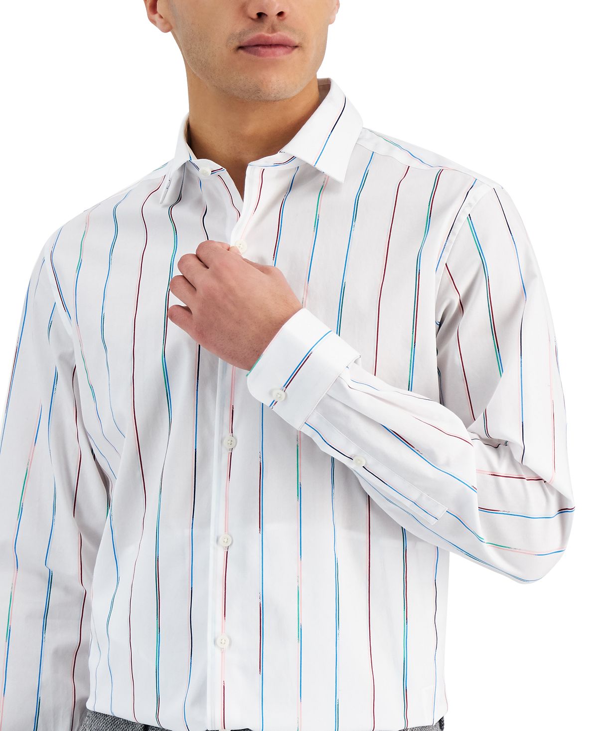 Bar III Men's Slim Fit Painted Stripe Dress Shirt White Size X-Large