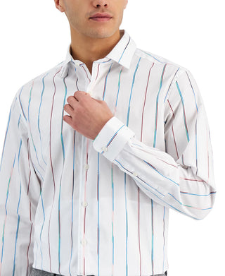 Bar III Men's Slim Fit Painted Stripe Dress Shirt White Size X-Large