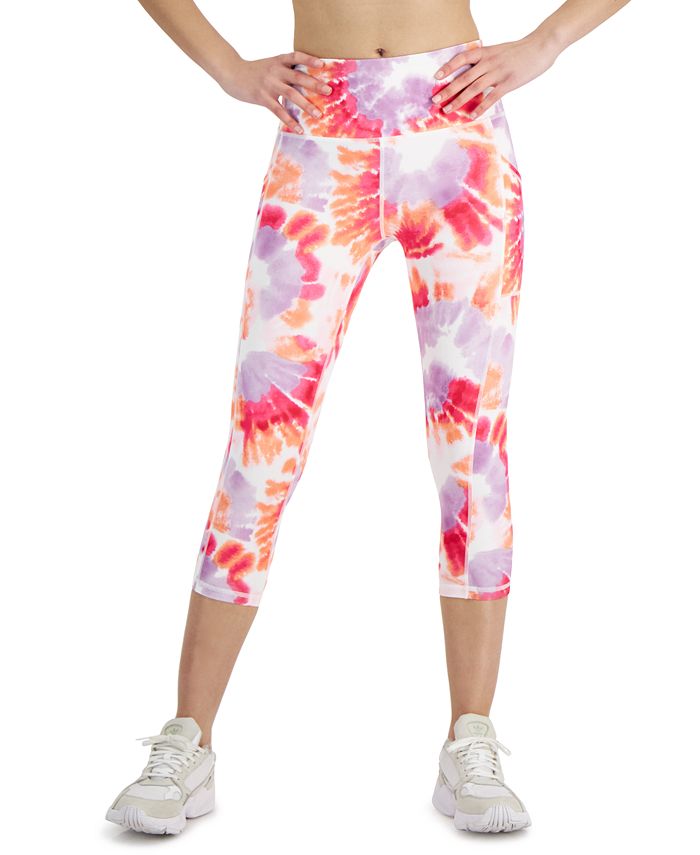 ID Ideology Women's Compression Dye Print Side Pocket Cropped Leggings Orange