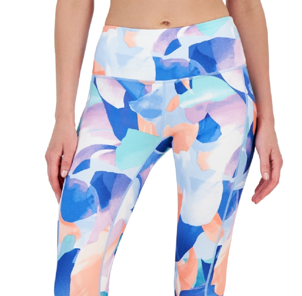 ID Ideology Women's Compression Petal Print Side Pocket Cropped Leggings Blue Size Small