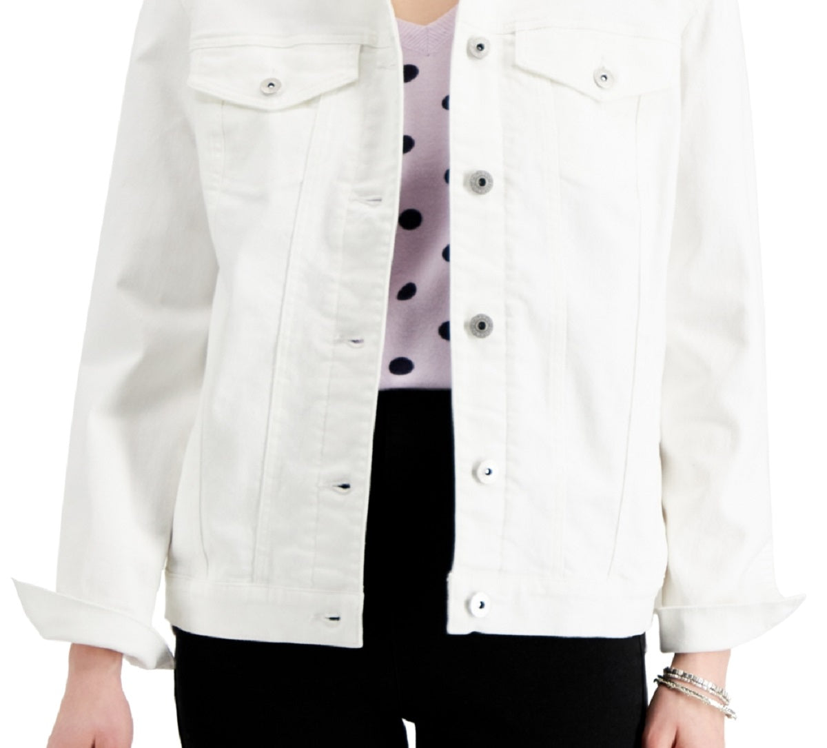 Style & Co Women's Denim Trucker Jacket White Size Large