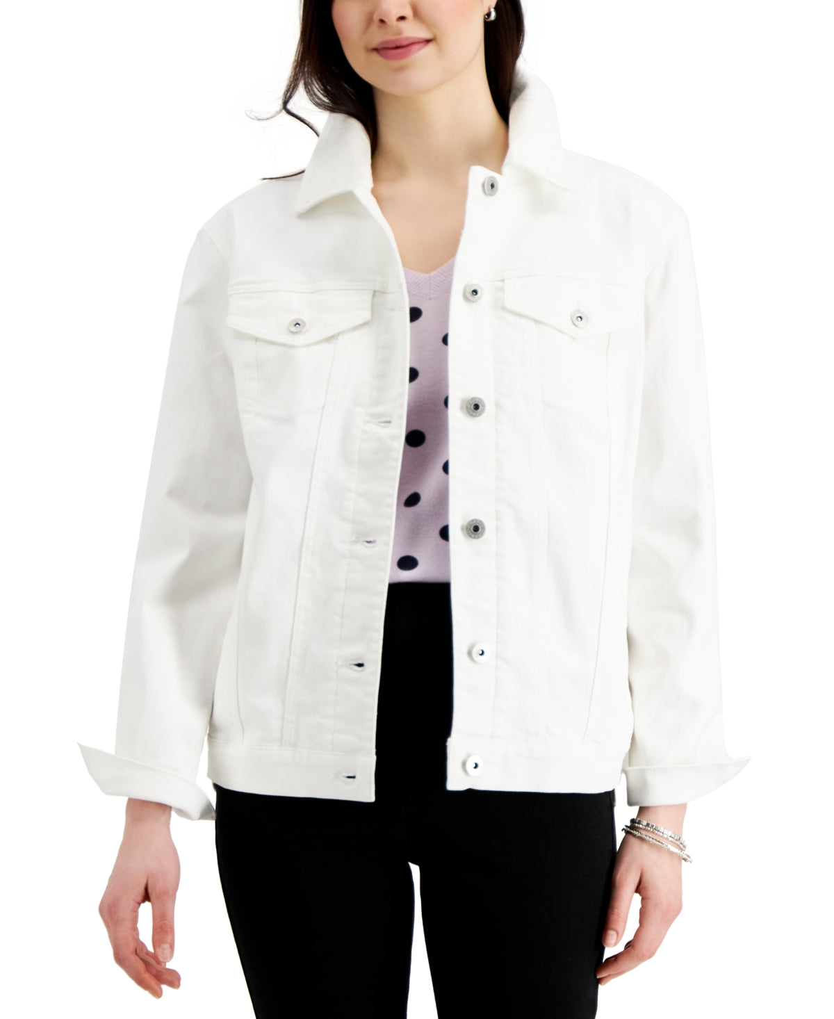 Style & Co Women's Denim Trucker Jacket White Size Large