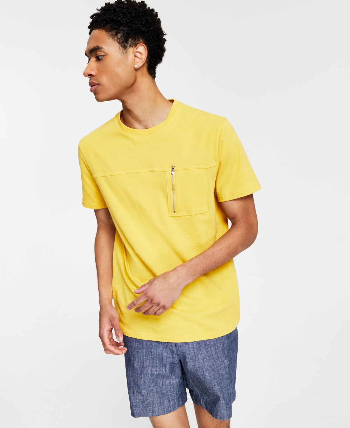 INC International Concepts Men's Zip Pocket T-Shirt Yellow Size Medium