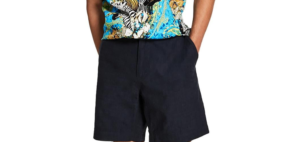 INC International Concepts Men's Chambray 7 Inseam Flat Front Shorts Black Size 36