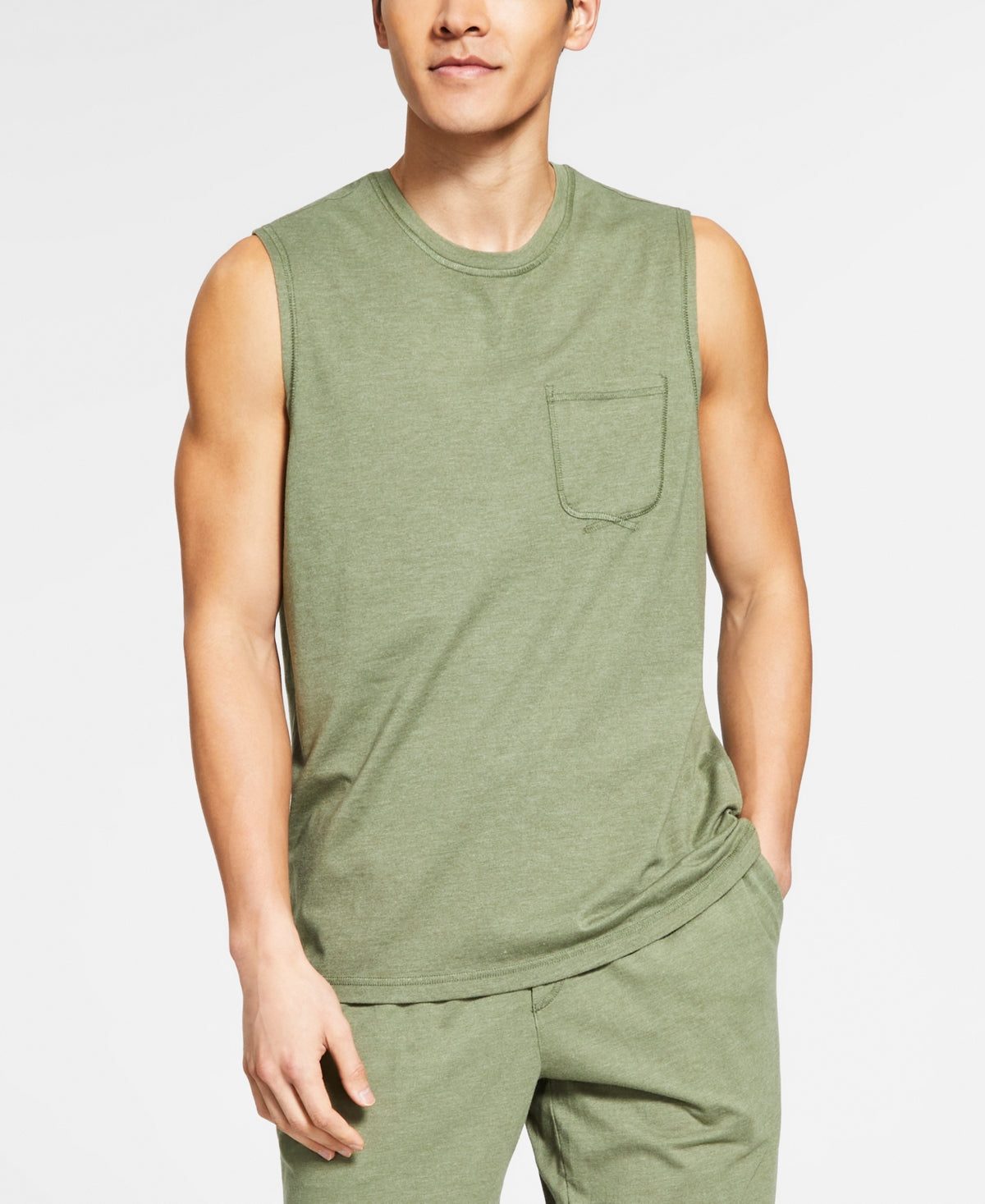 Sun + Stone Men's Sun Washed Knit Pajama Tank Top Green Size Medium