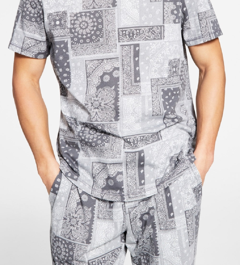 Sun + Stone Men's Paisley Pajama Top Gray Size Small