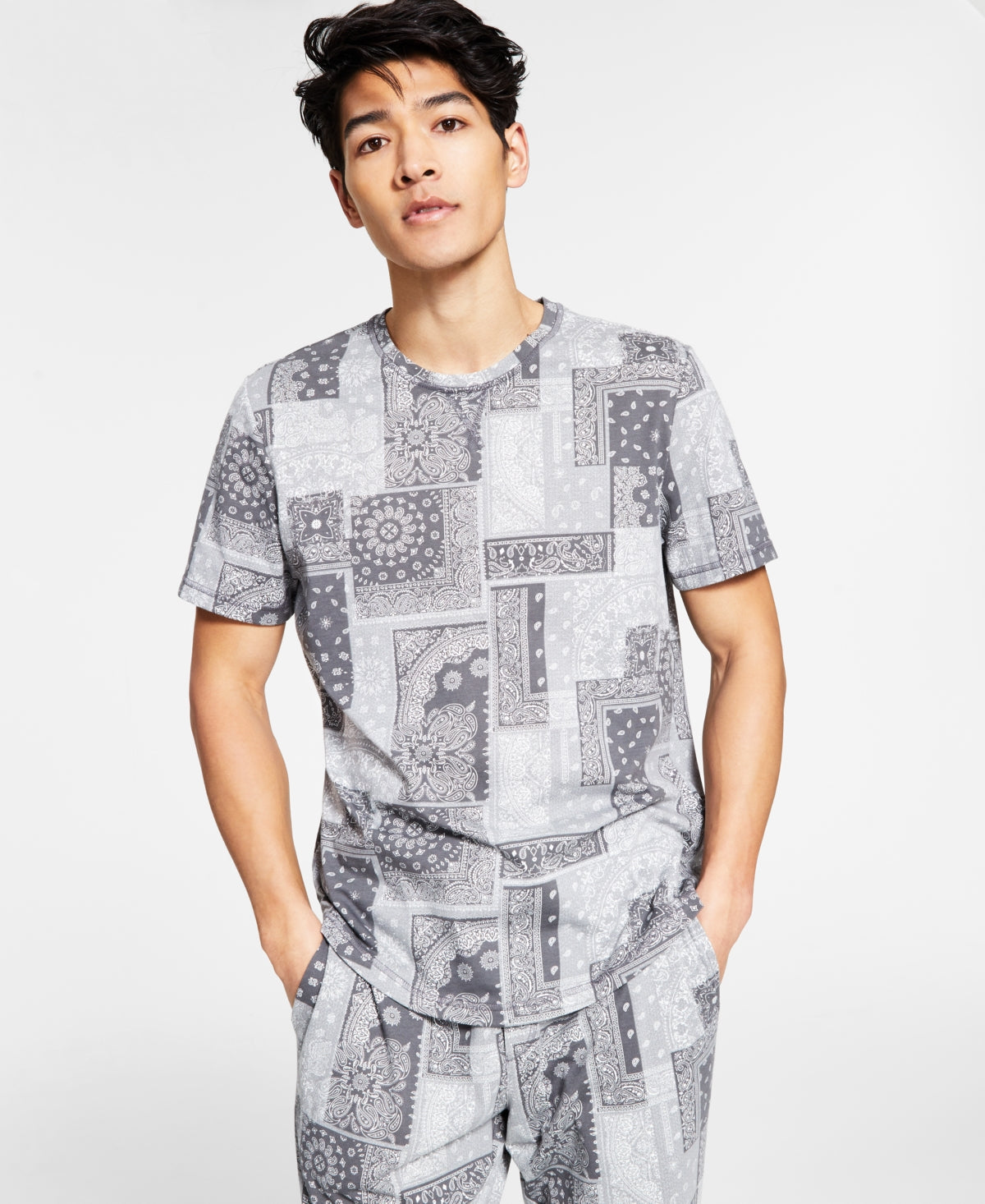 Sun + Stone Men's Paisley Pajama Top Gray Size Small