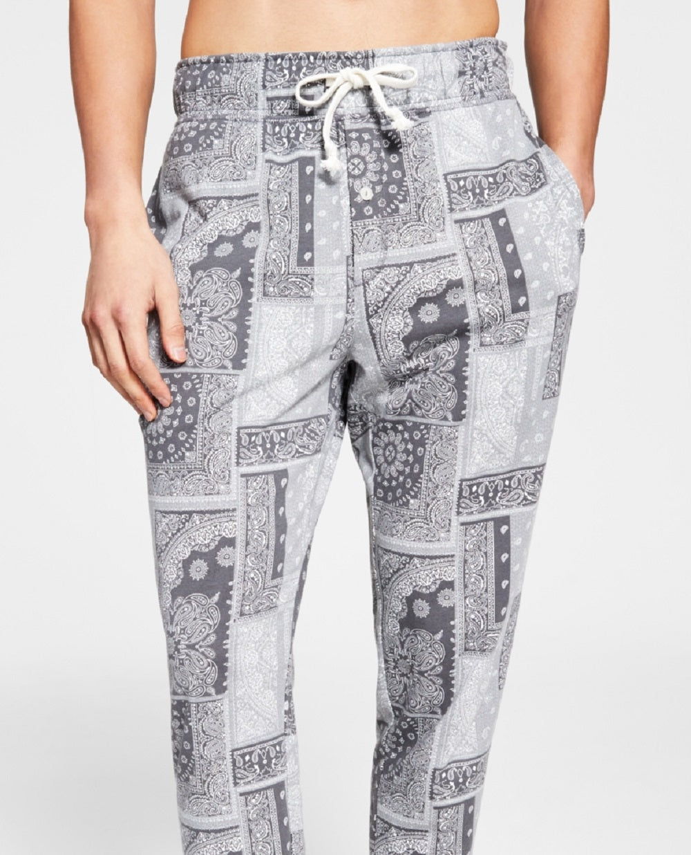 Sun + Stone Men's Paisley Jogger Pajama Pants Gray Size XX-Large