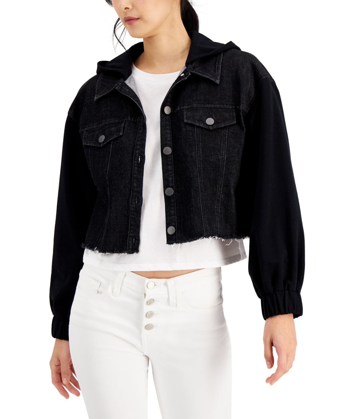 INC International Concepts Women's Mixed-Media Jacket Black Size Medium