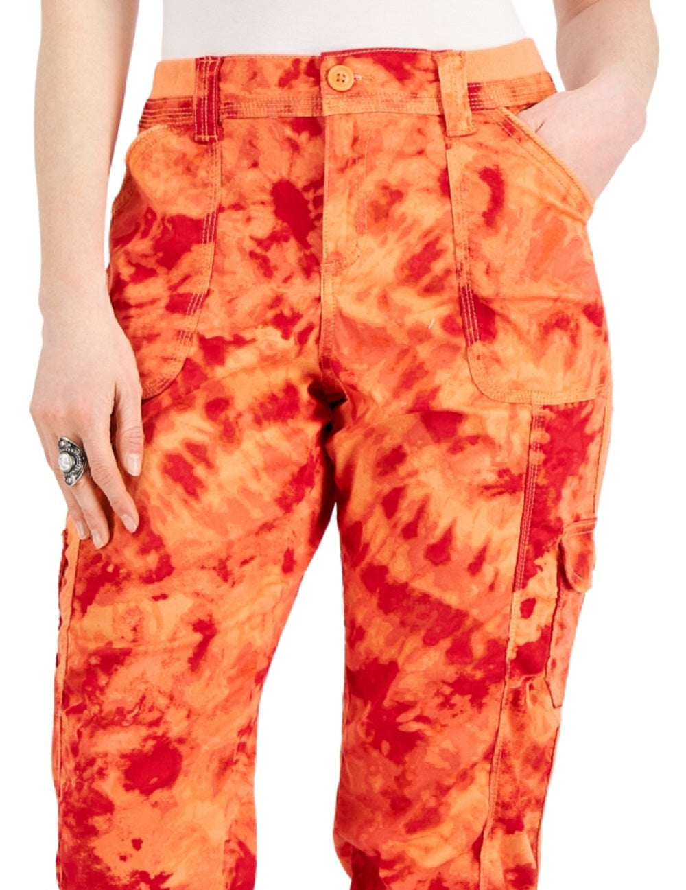 Style & Co Women's Printed Bungee Capri Pants Red Size 10