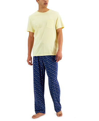 Club Room Men's 2 Pc Solid T-Shirt & Printed Pants Pajama Set Blue Size Small