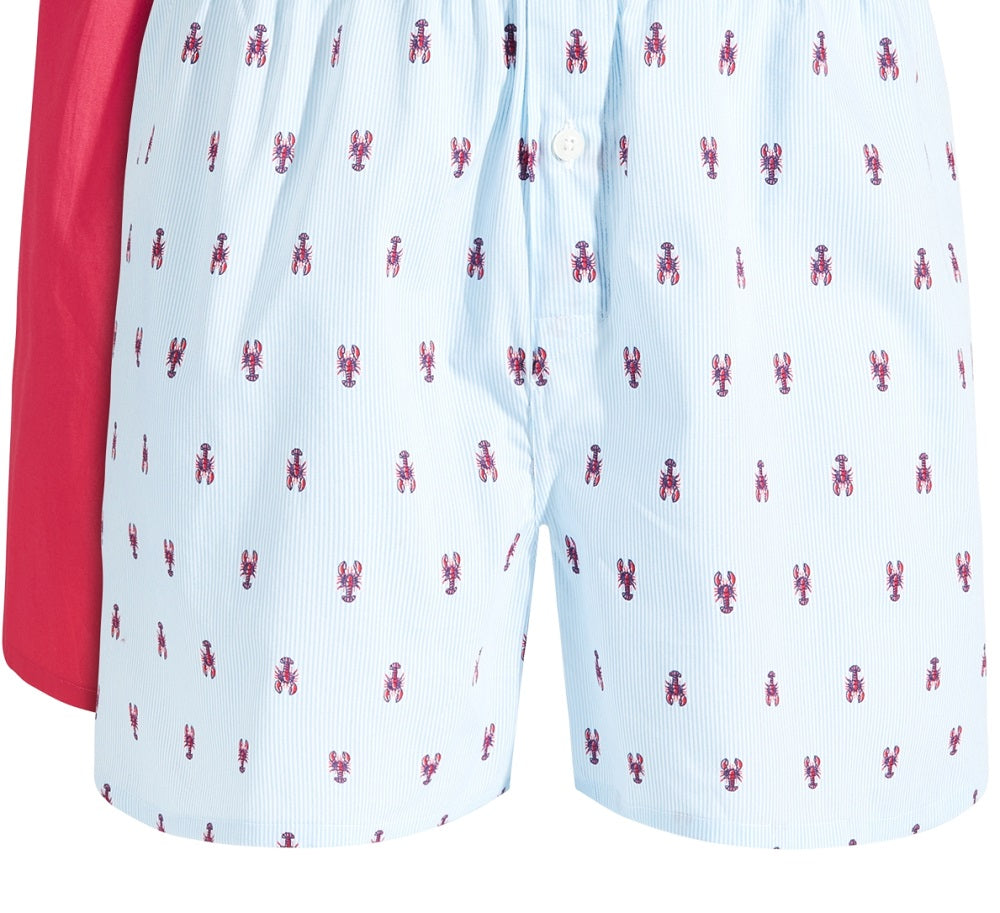 Club Room Men's 2 Pk Lobster & Solid Boxer Shorts Blue Size X-Large