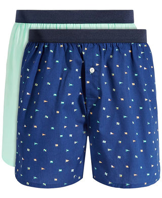 Club Room Men's 2 Pk Nautical Flag & Solid Boxer Shorts Blue Size XX-Large