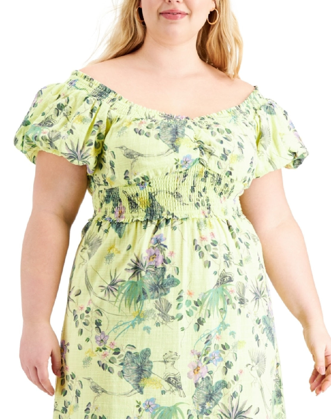 INC International Concepts Women's Raina Cotton Midi Dress Green Size 2X