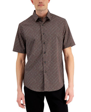 Alfani Men's Relaxed Fit Geometric Print Shirt Brown Size Large
