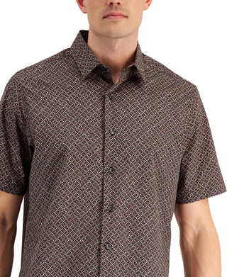 Alfani Men's Relaxed Fit Geometric Print Shirt Brown Size Large